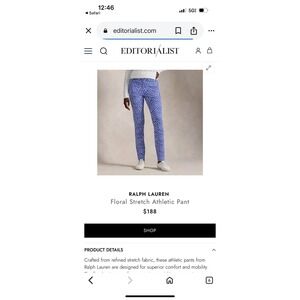 RLX Ralph Lauren blue white floral athletic stretch pants size 10 new with tags